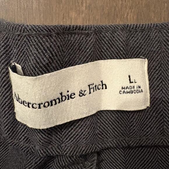 Abercrombie & Fitch Pants Womens Large Long Gray Herringbone Wide Leg Pleated - Picture 2 of 13